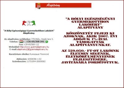 Bólyi Egészségügyi Gyermekotthon Lakóiért Alapítvány
